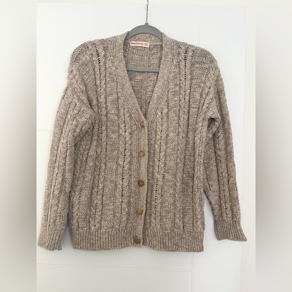 $550 & Daughter  Cable Knit Chunky Button Down Designer Tan Cardigan Sweater XS - Picture 6 of 8